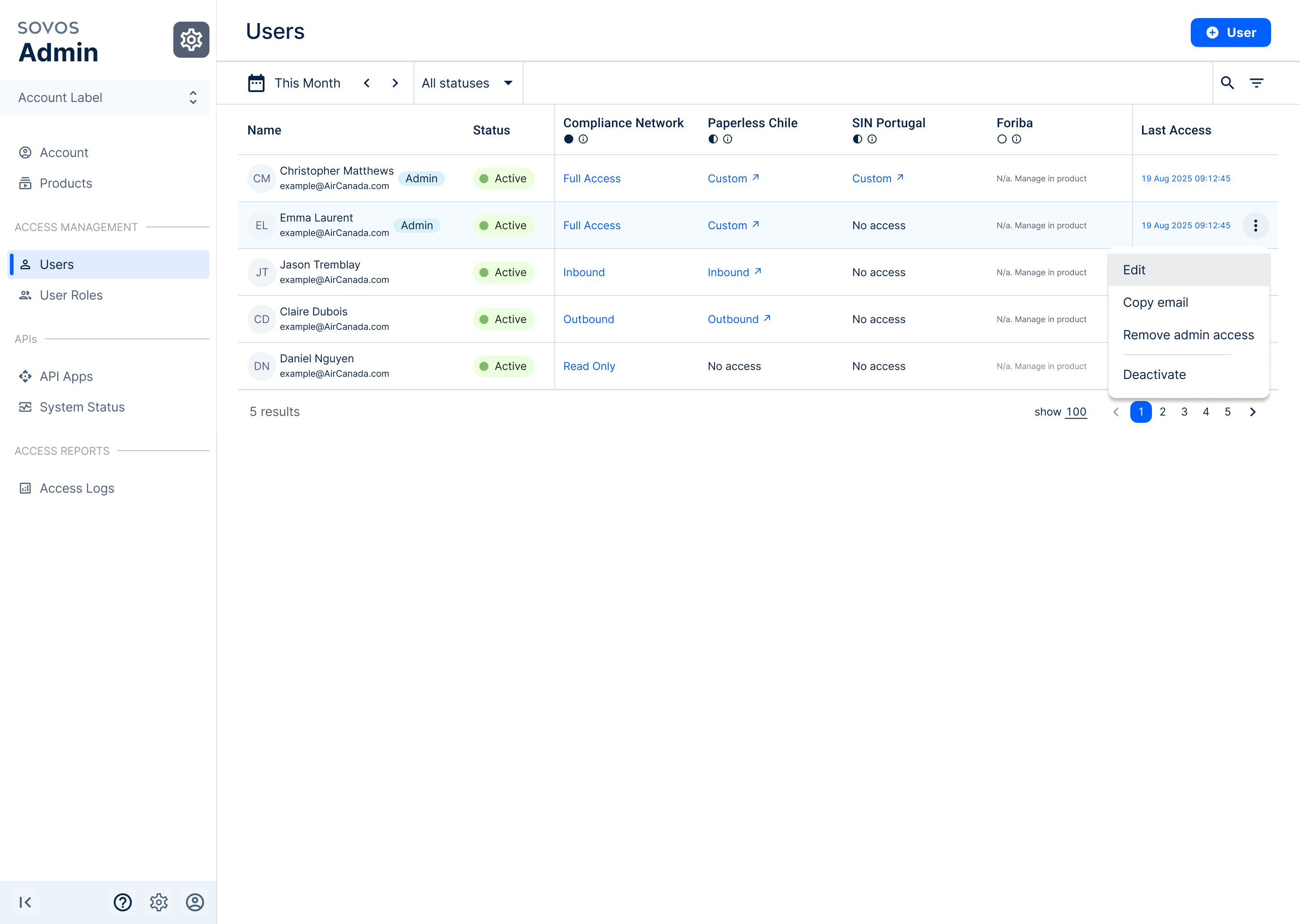 Sovos Admin User Management